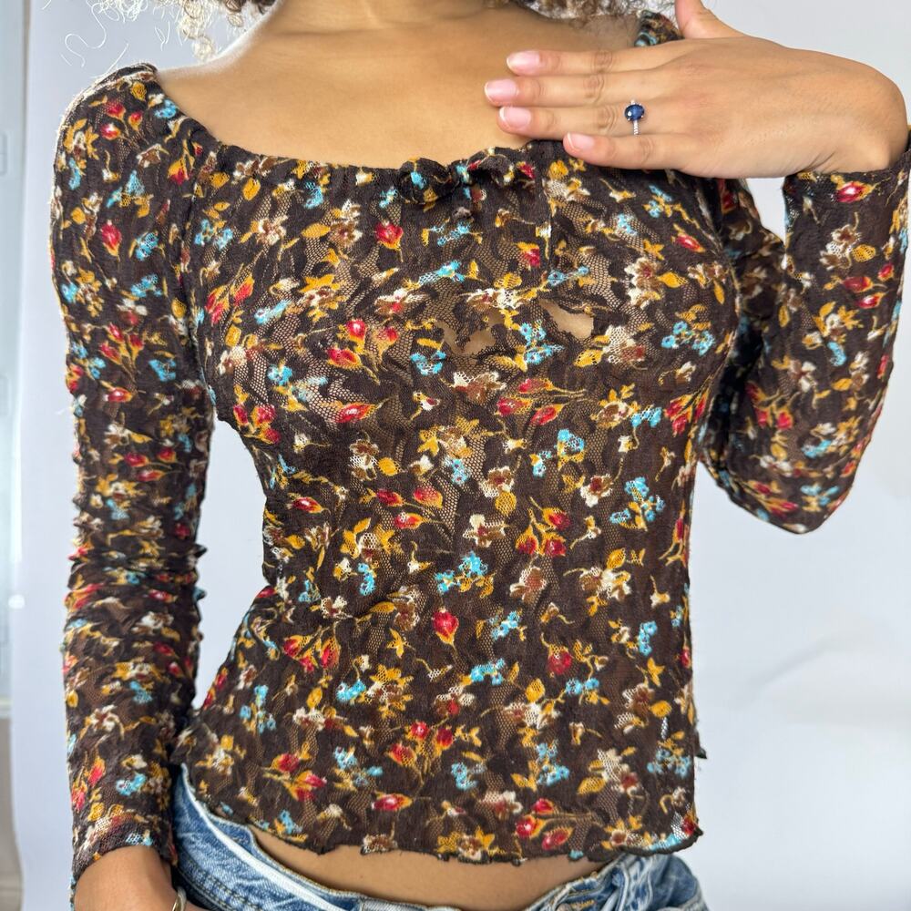 Vintage floral Print Fitted Blouse (S) cottage fairy grunge